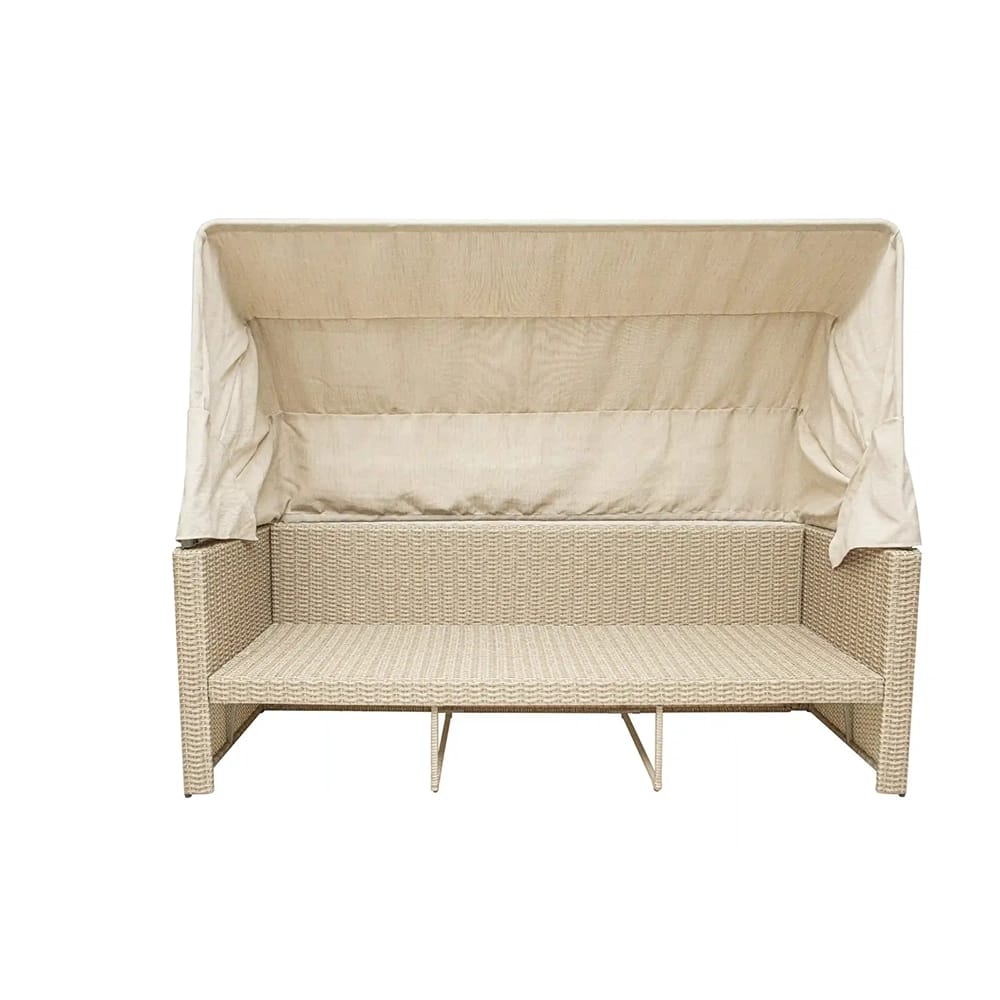 Deko Living Outdoor Wicker Patio Sofa with Canopy and Ottoman Set, Beige