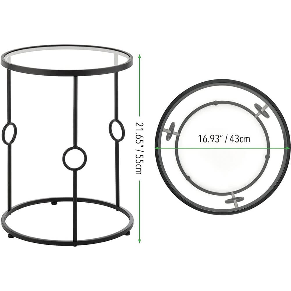 mDesign Round Inlay Table with Decorative Legs, Matte Black/Clear