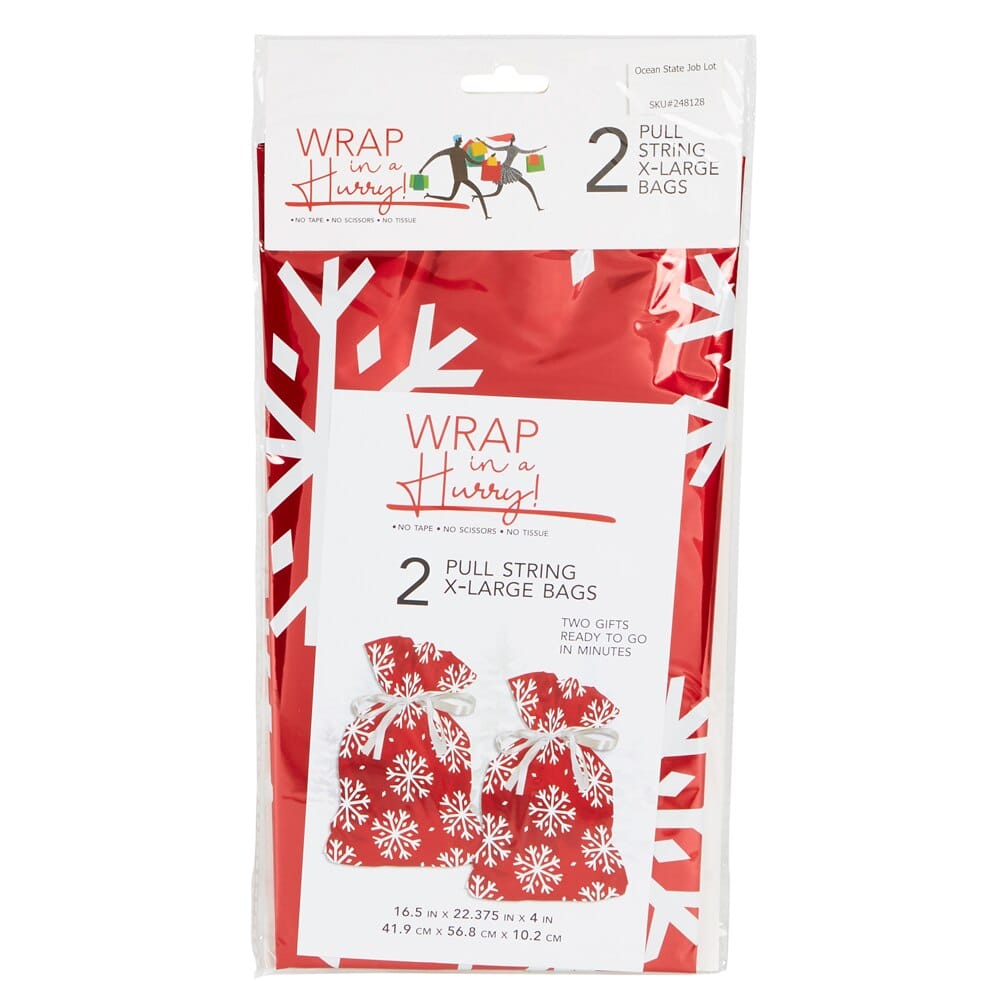 X-Large Pull String Christmas Bags, 2-Count