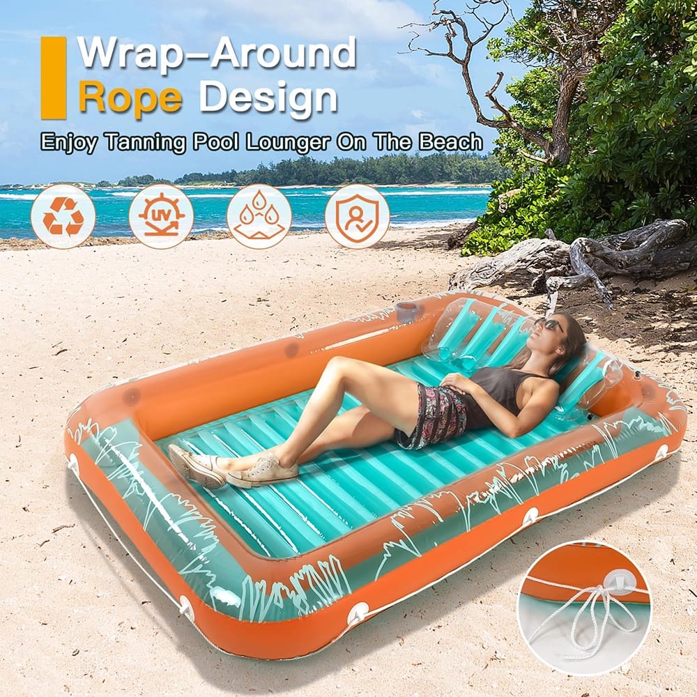 Sunrio 80" x 58" Inflatable Pool Lounger Float, Orange
