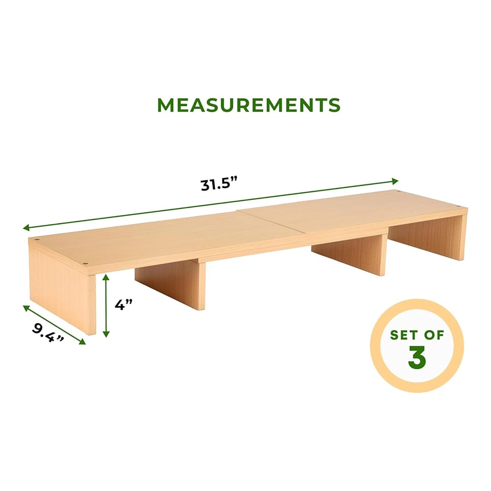 Prosumer's Choice Dual Monitor Riser, Light Wood, Set of 3