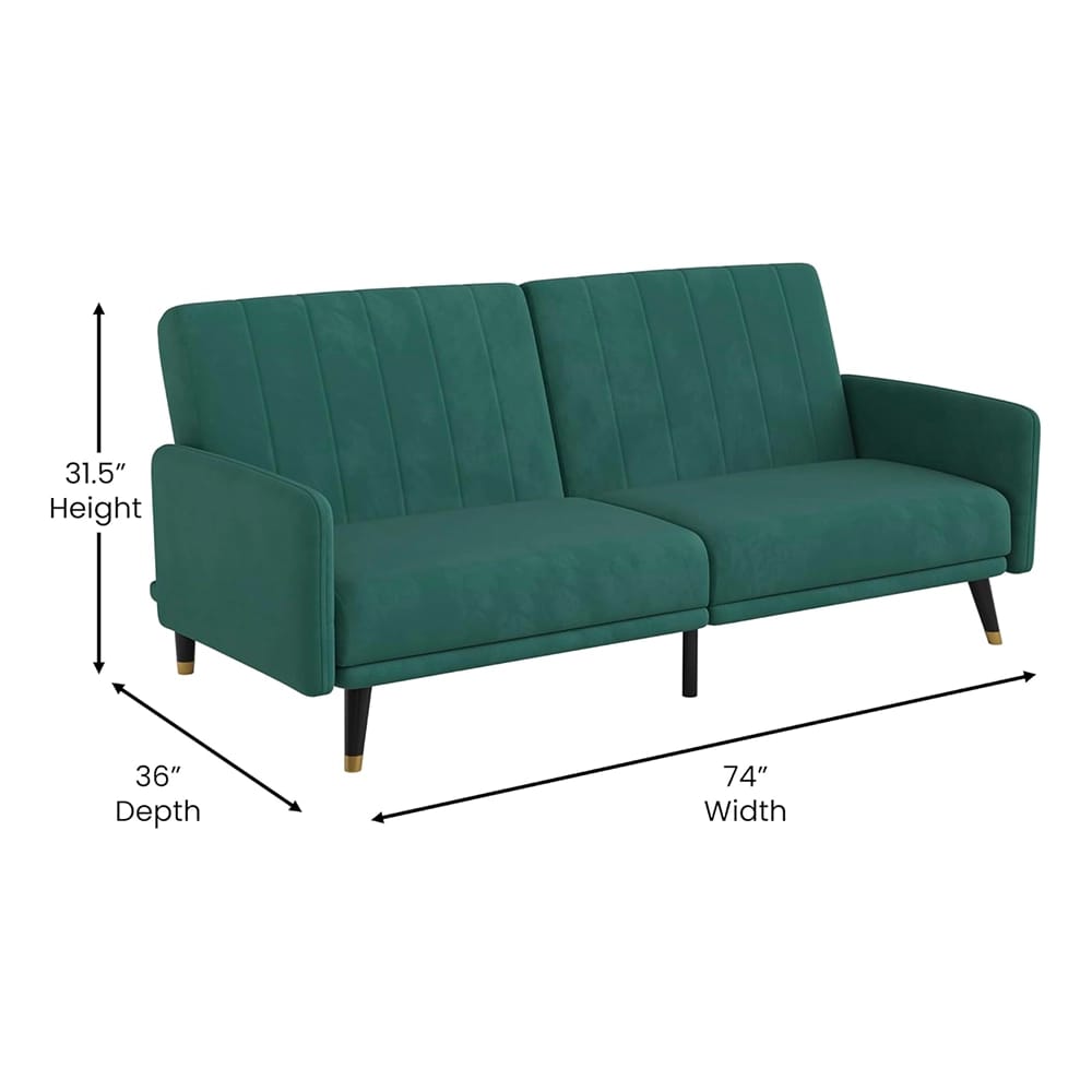 Convertible Split Back Velvet Futon, Emerald