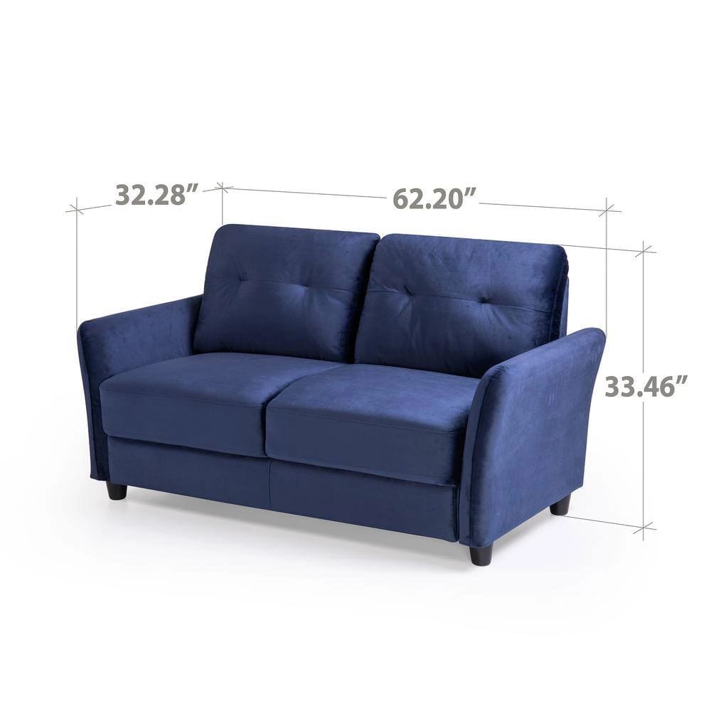 Zinus Ricardo Upholstered Velvet Loveseat, Navy