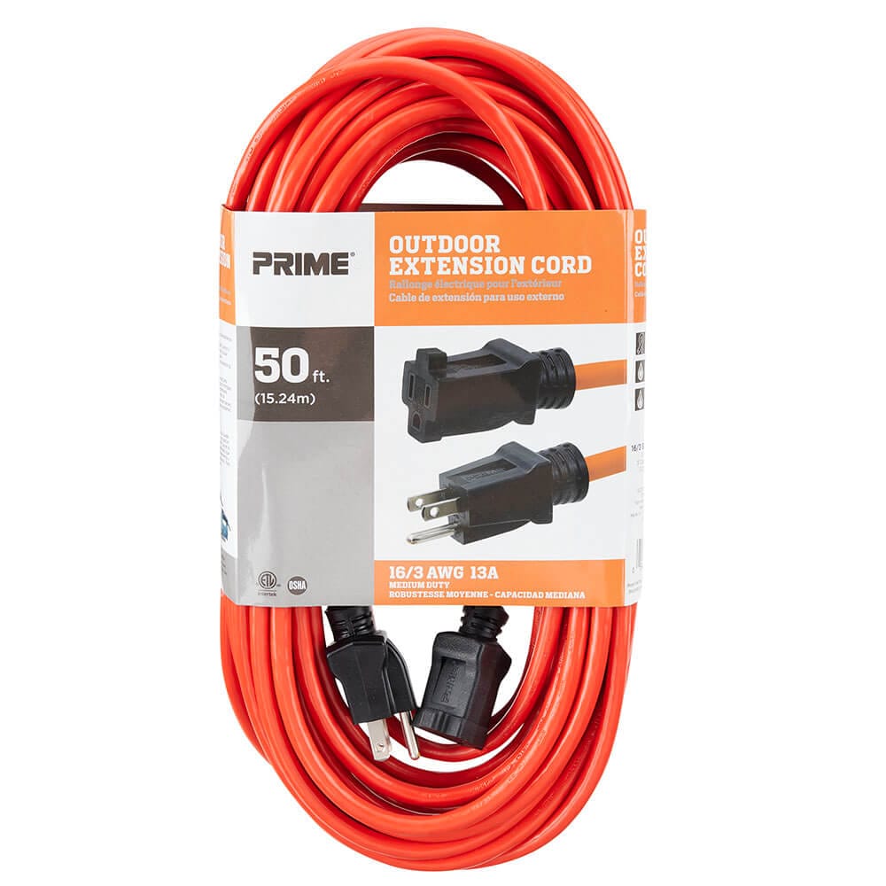 Prime 16/3 Medium-Duty Outdoor Extension Cord, 50'