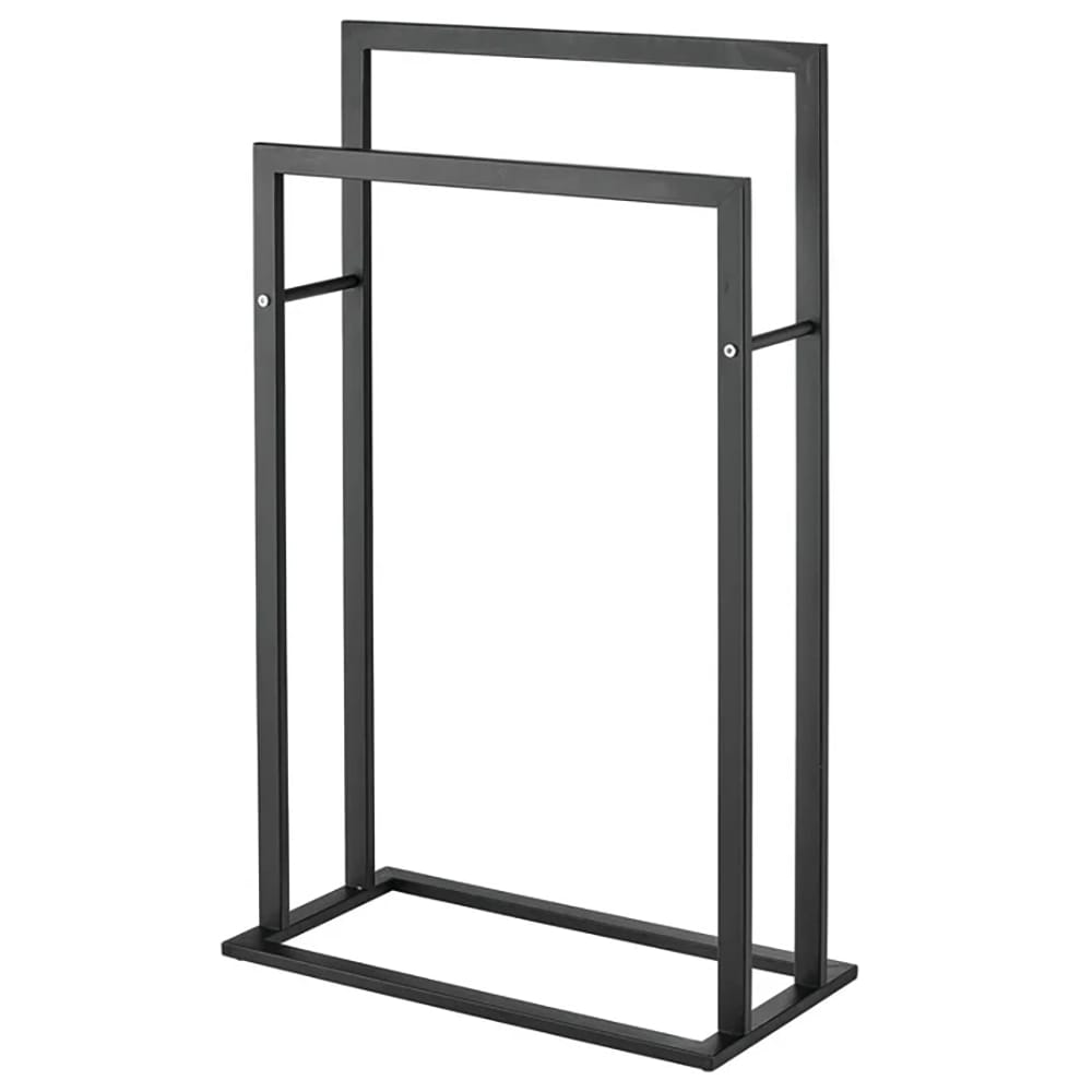 mDesign 2-Tier Free-Standing Bathroom Towel Rack, Black