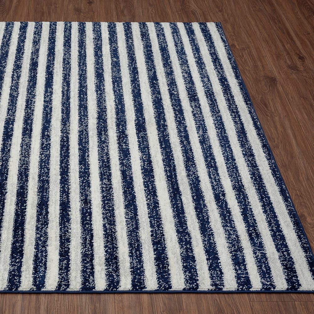Daphnes 8'6" x 12'5" Contemporary Striped Area Rug, Navy/Cream