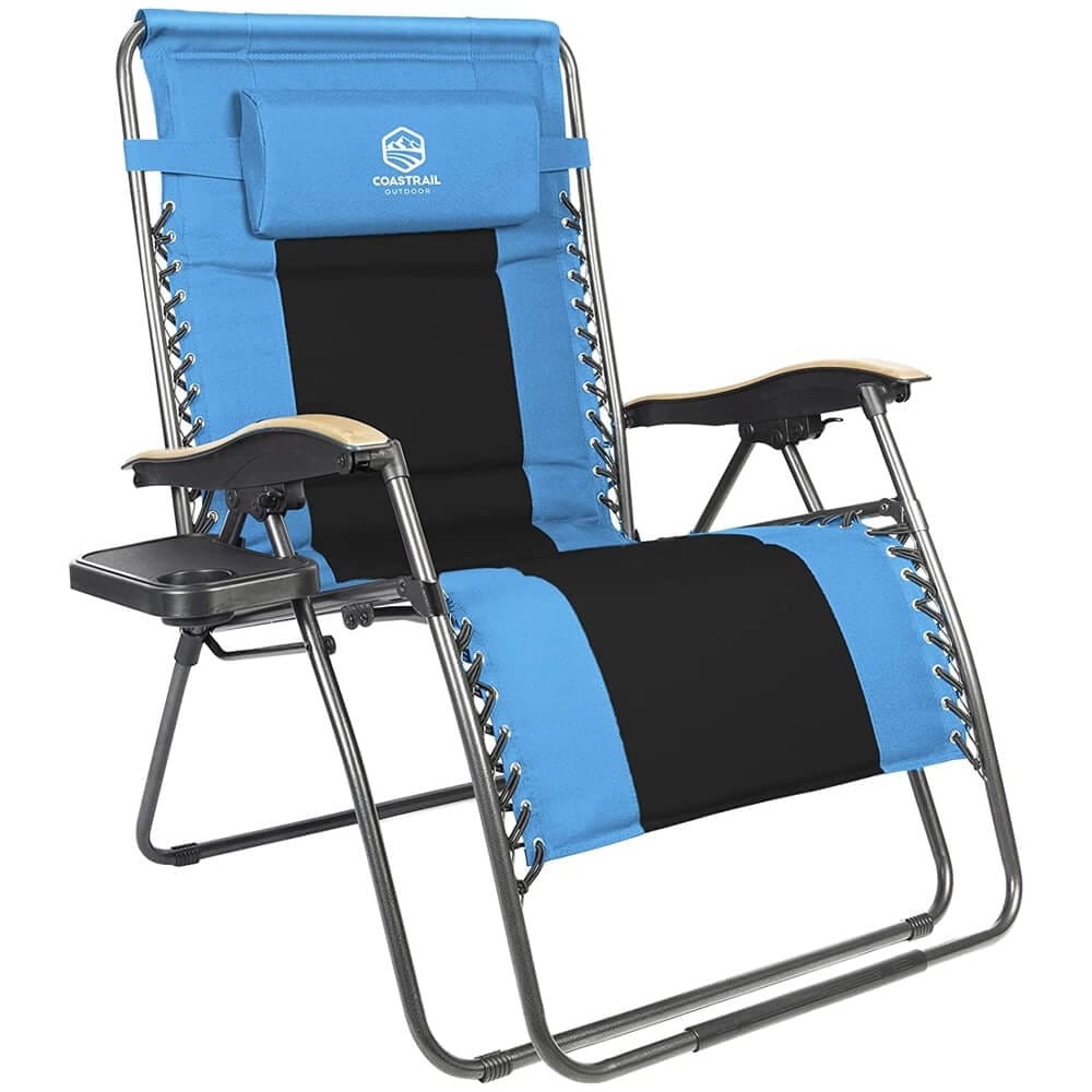 Coastrail Outdoor Zero Gravity Chair with Premium Wood-Like Armrests & Side Table with Cup Holder, Aqua/Black