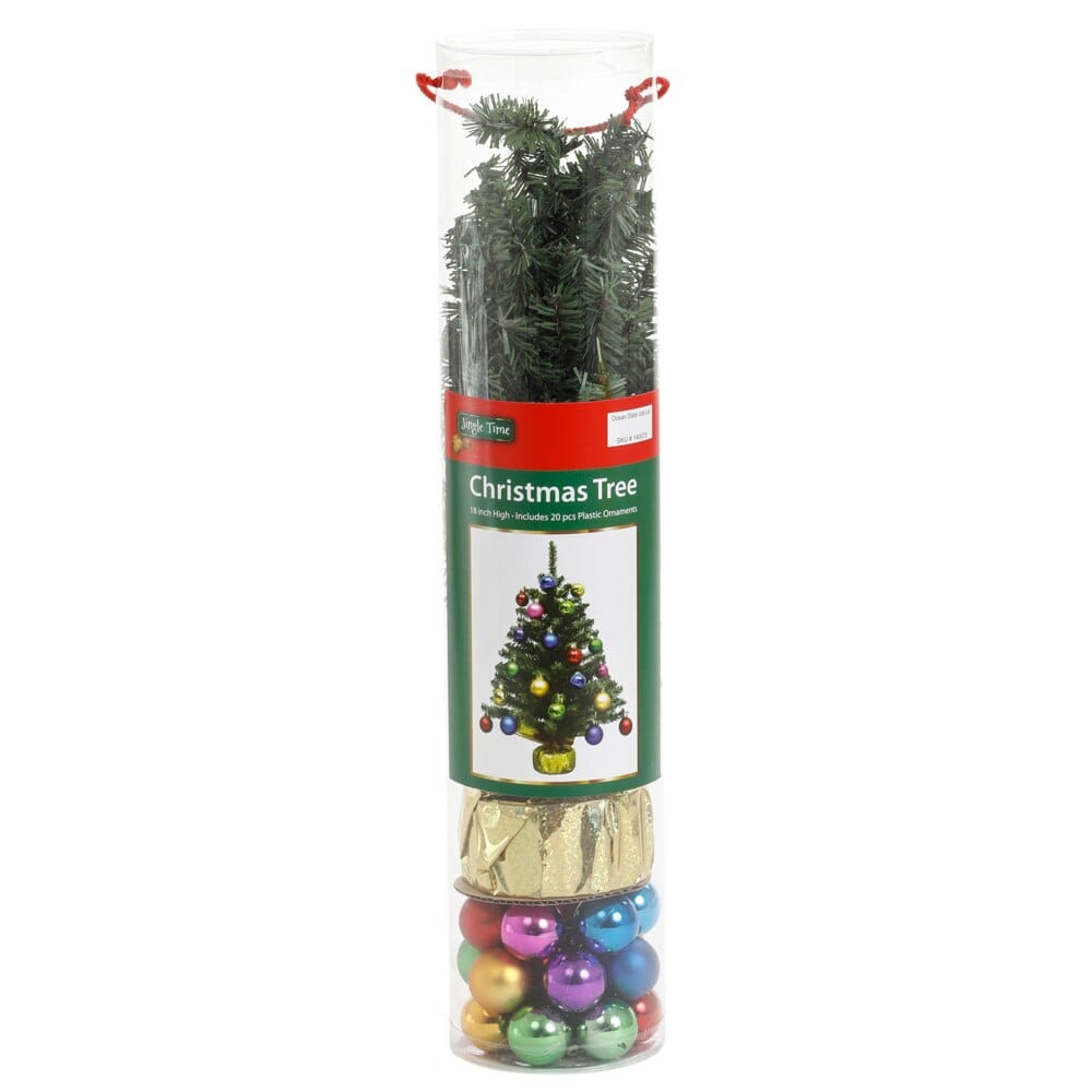 Jingle Time 18" Artificial Christmas Tree with Plastic Ornaments