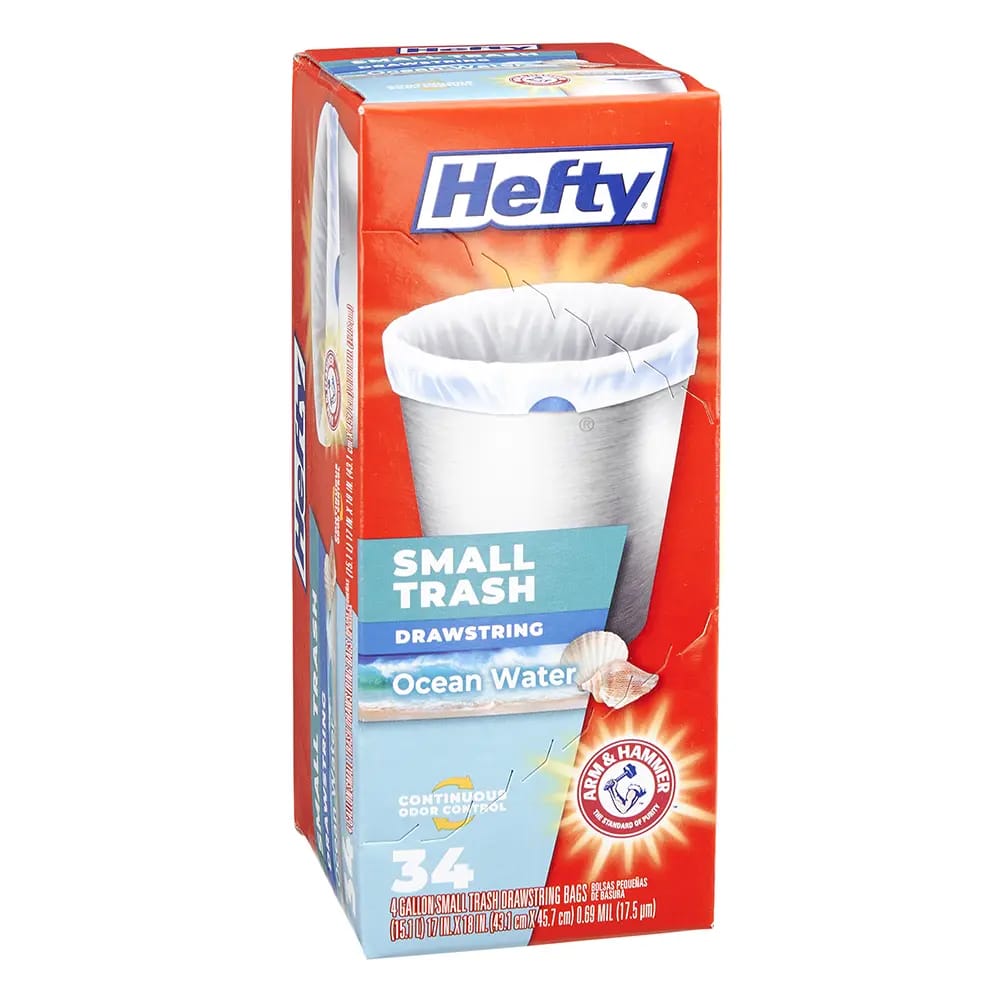 Hefty Small Trash Ocean Water 4 Gallon Trash Bags, 34 Count