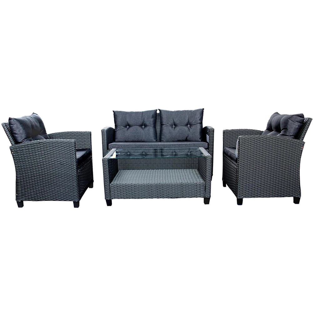 Outdoor 4-Piece Resin Wicker Patio Set, Black/Black