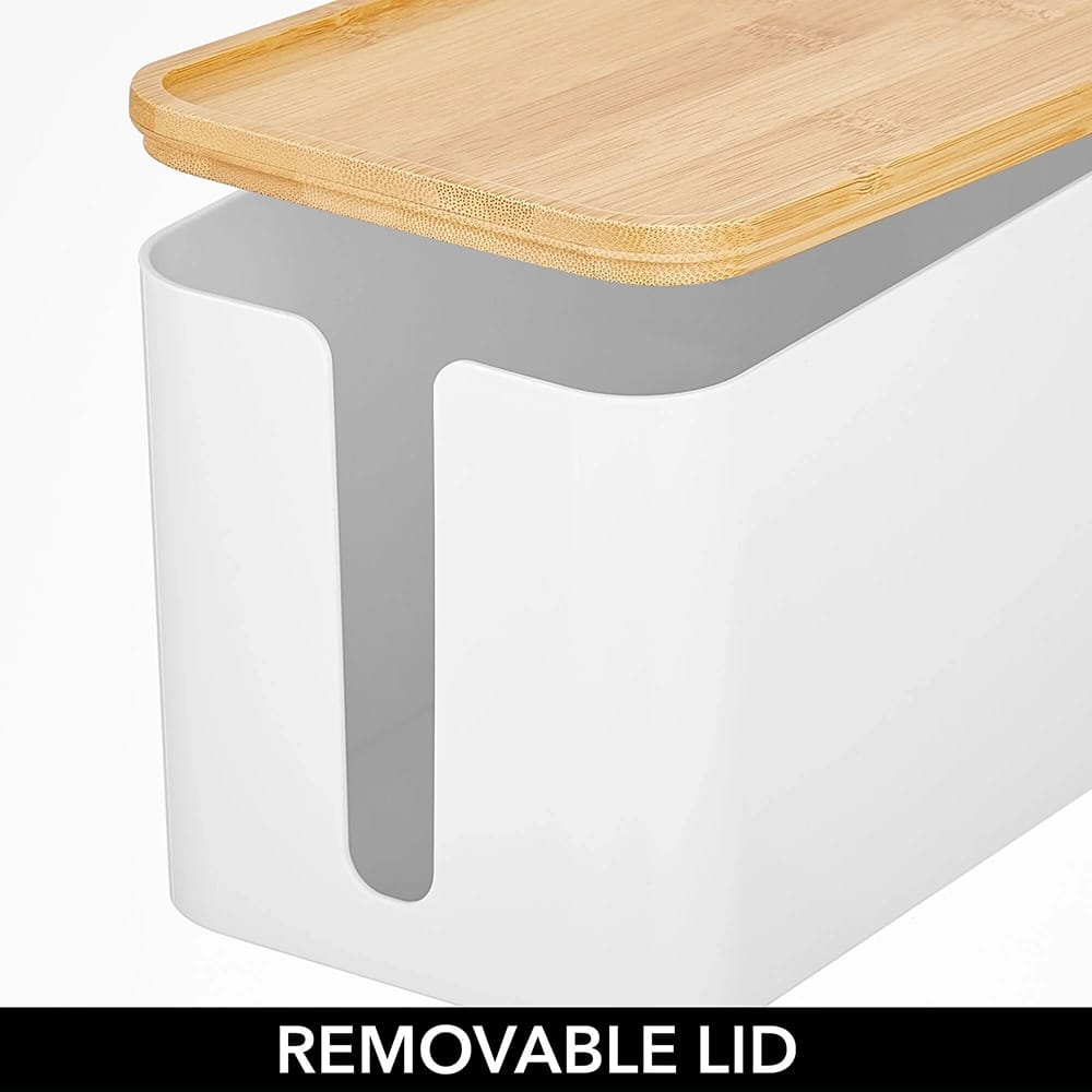 mDesign Cable Management Box Organizer, White/Natural
