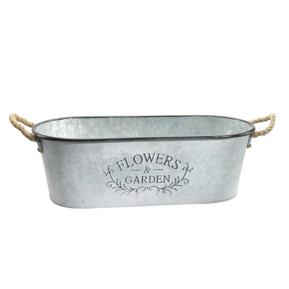 Galvanized Steel Garden Trough with Rope Handles, 21" x 9.25"