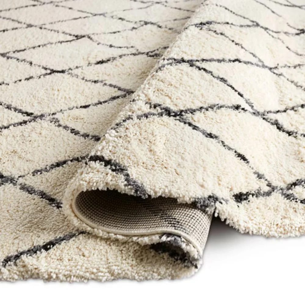 Plush Geo 9'2" x 12'5" Area Rug, Ivory/Charcoal