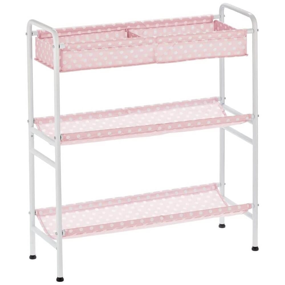 mDesign 3-Tier Kids Toy Box Storage Cart, Pink/White Polka Dot