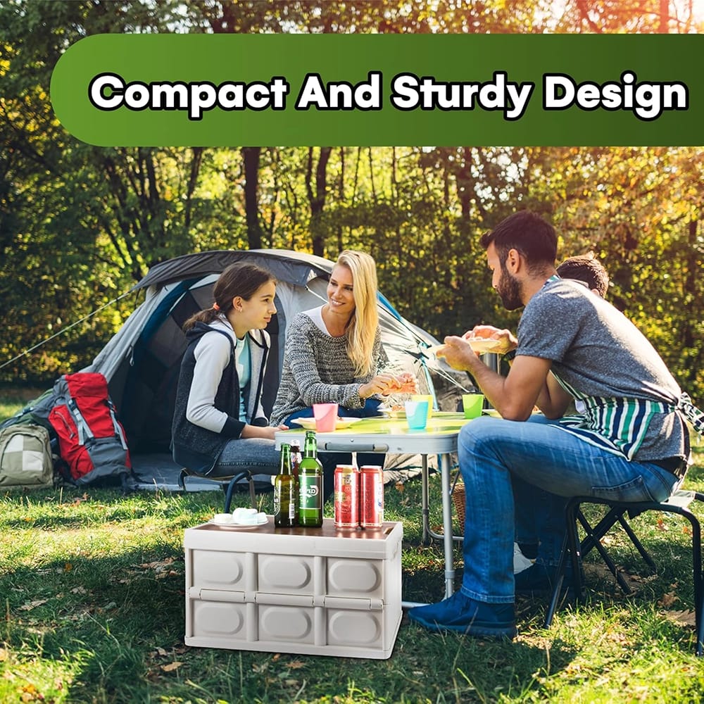 Grippi Collapsible Storage Bin with Wooden Lid