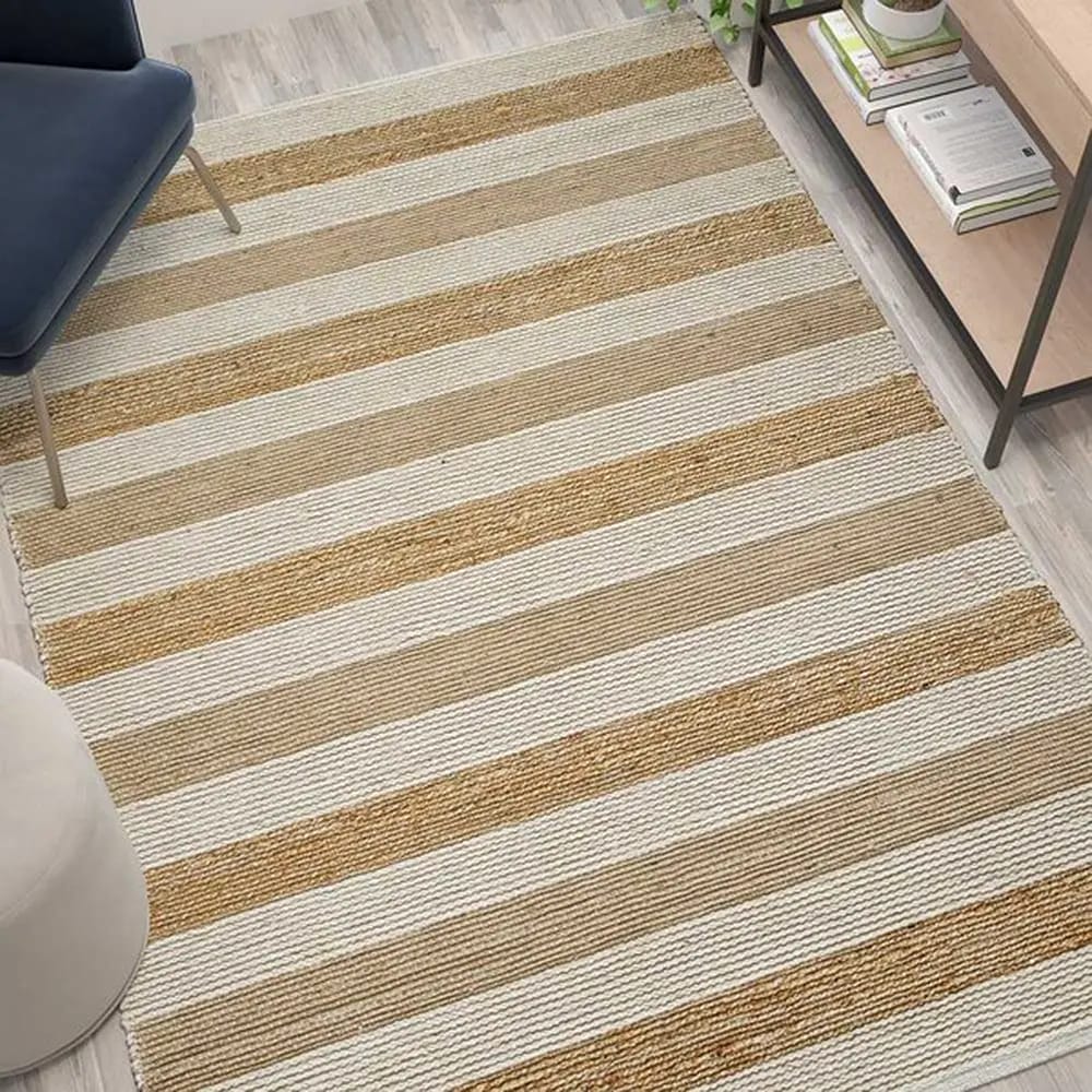 Handwoven Striped Jute Blend Area Rug, 5' x 7', Natural