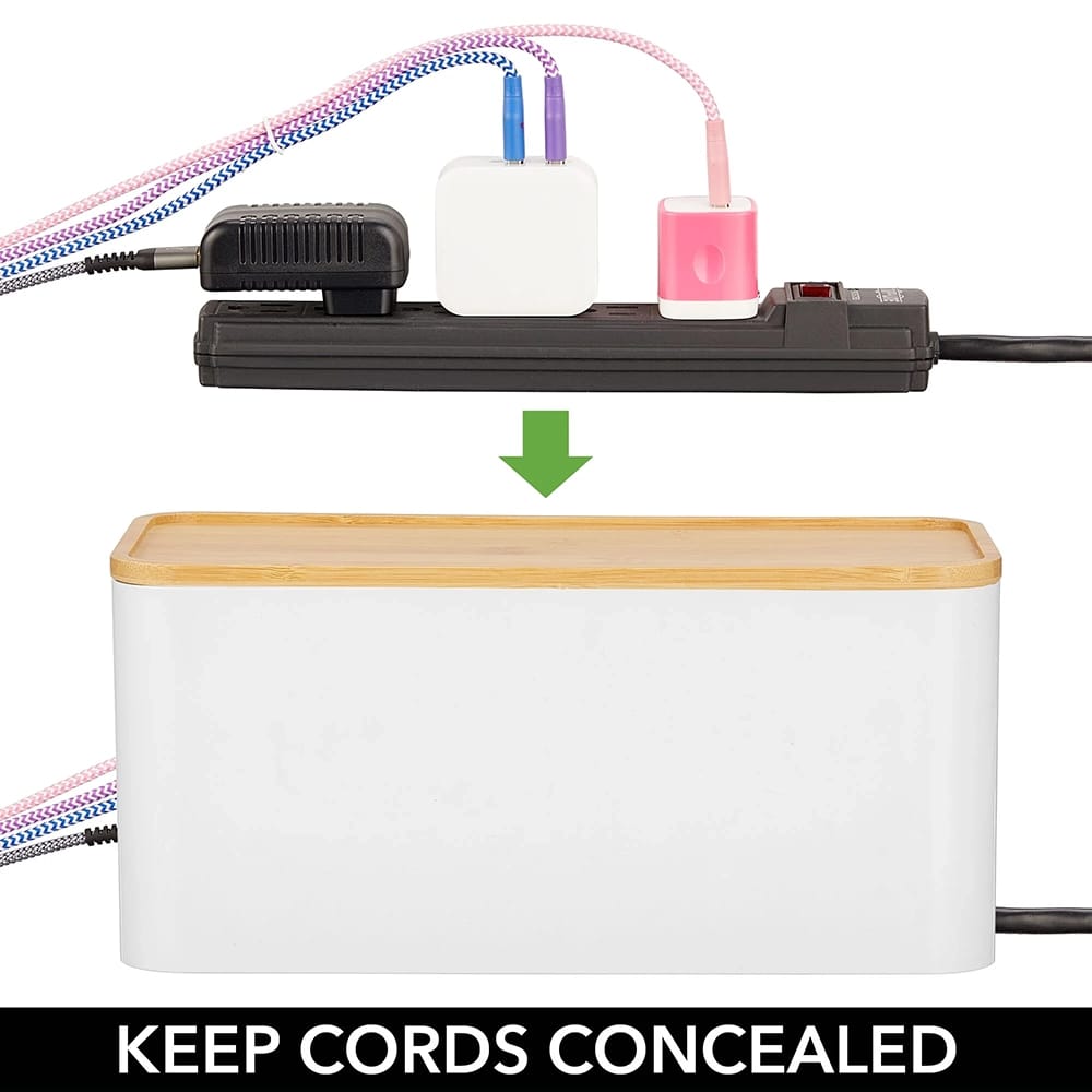 mDesign Cable Management Box Organizer, White/Natural