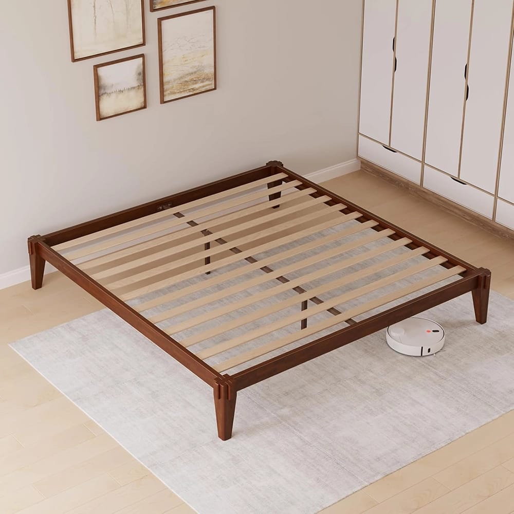 Bme Chalipa King Size Solid Wood Japanese Bed Frame, Walnut