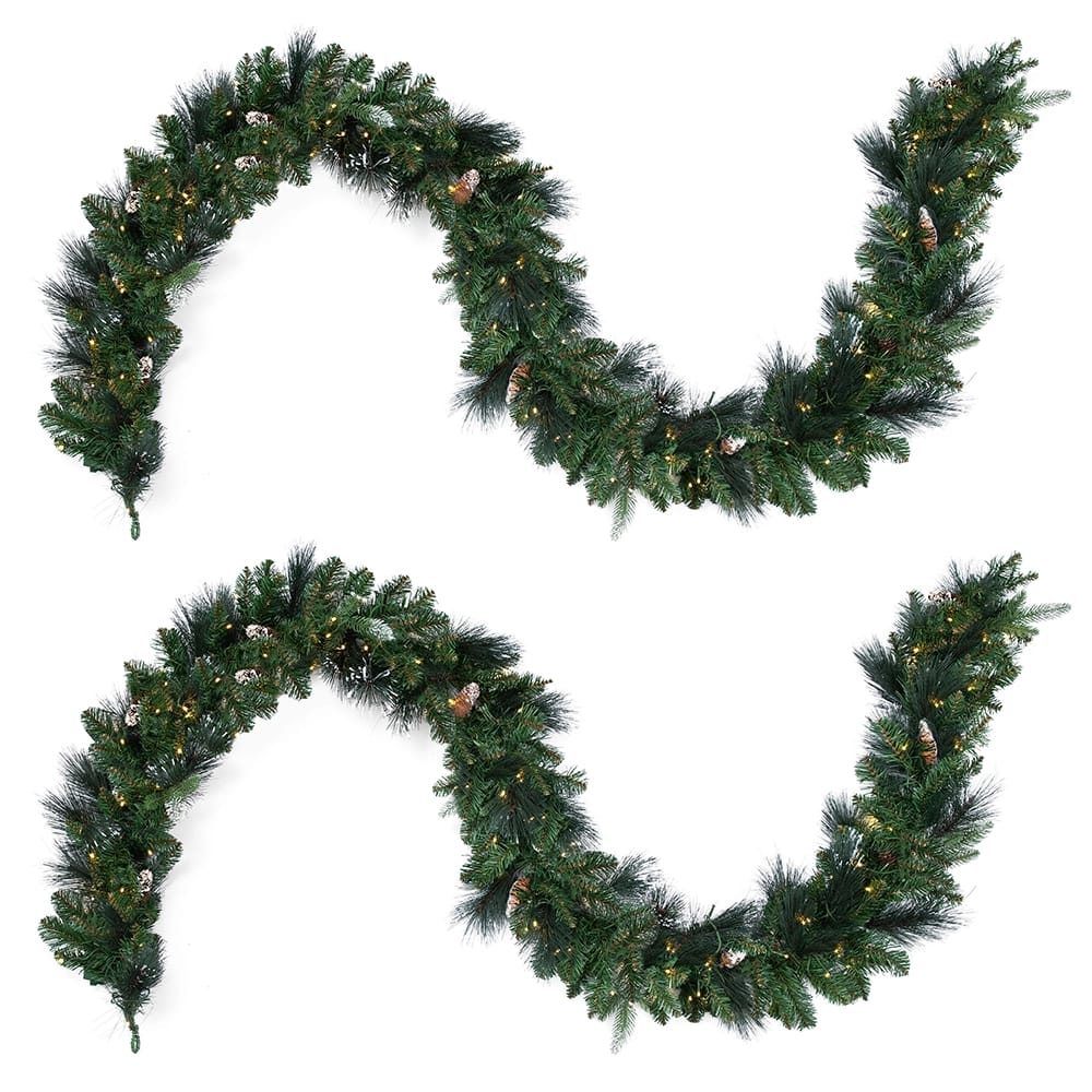 Famous Brand 9' Carolina Pine Pre-Lit Frosted Garland, 2 Pack