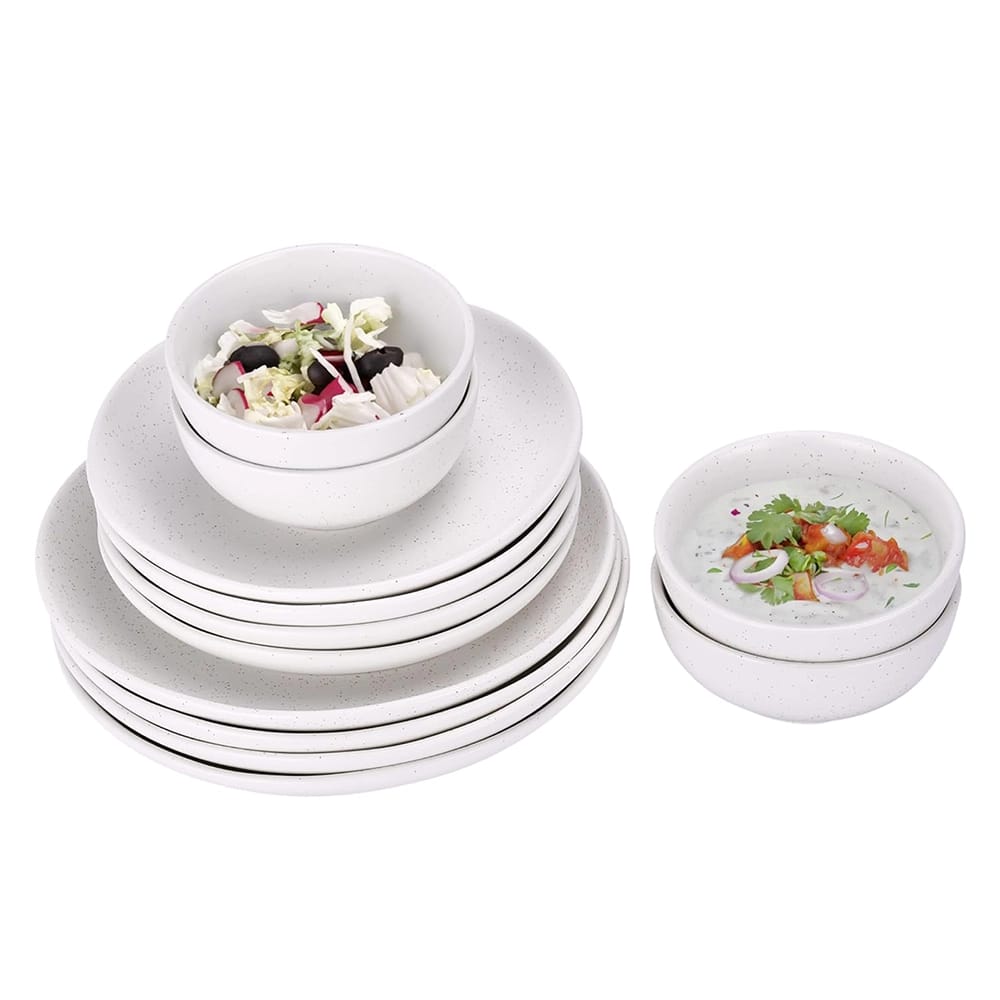 LIBKEN Plates and Bowls Set, White, Set of 12