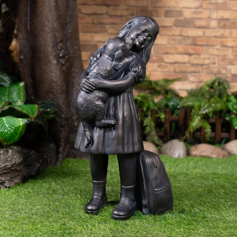 34" Girl with Puppy Garden Statue