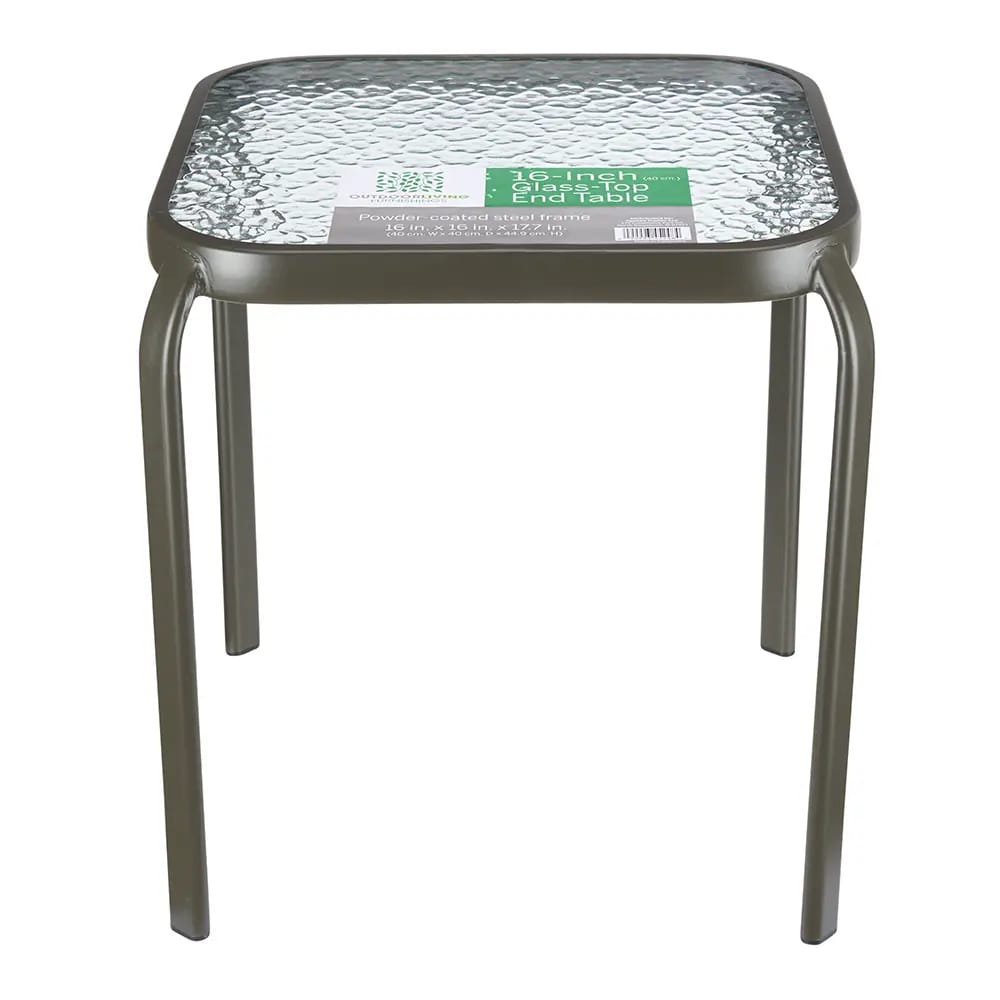 Outdoor Living 16-inch Glass Top End Table