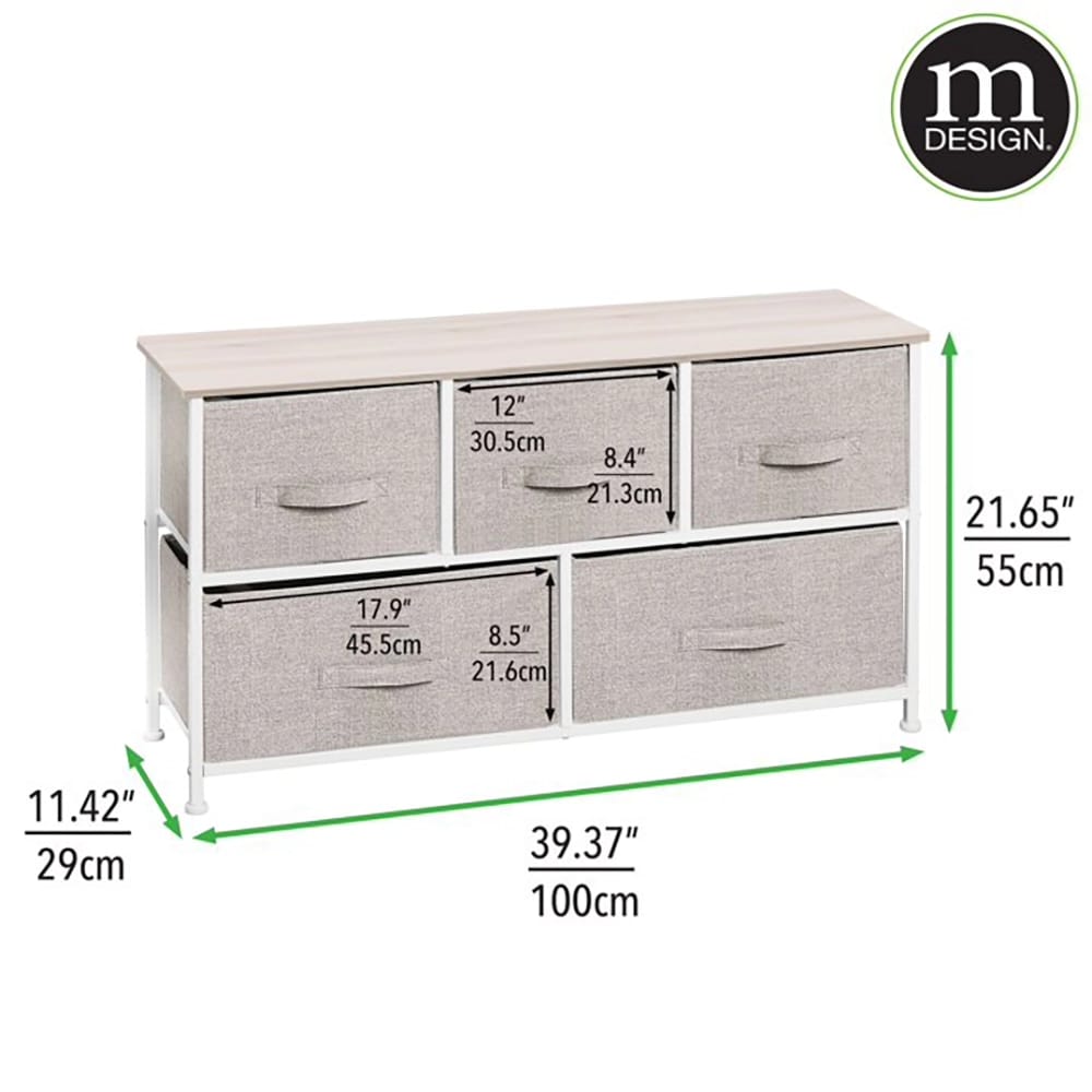mDesign 5 Drawer Fabric Dresser, Linen/Tan