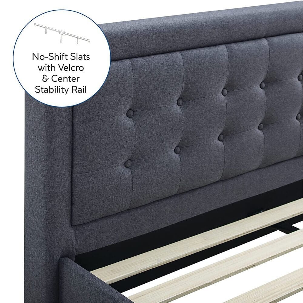 Classic Brands Mornington Upholstered King Platform Bed Frame, Gray