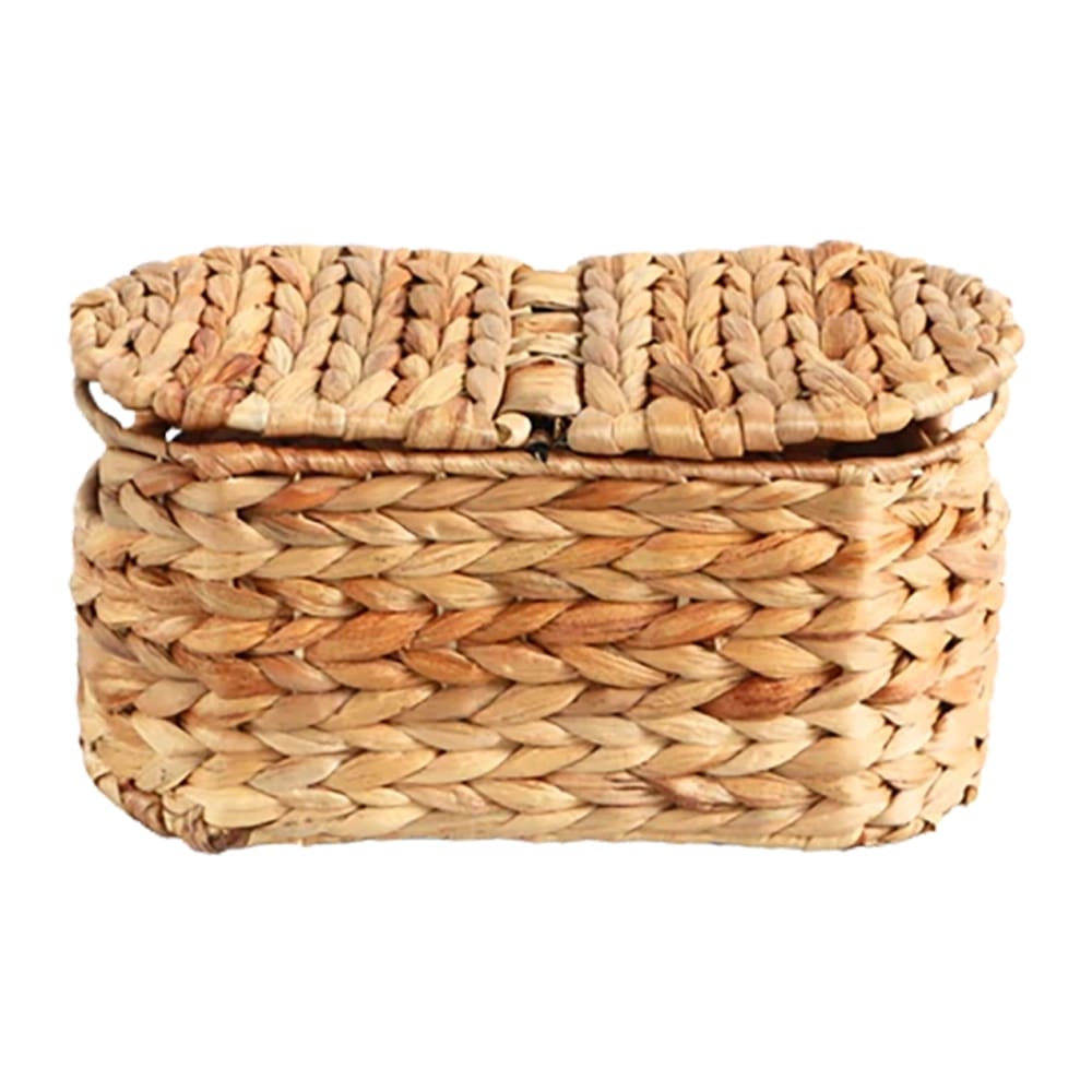 Oval Water Hyacinth Basket with Cover, Natural