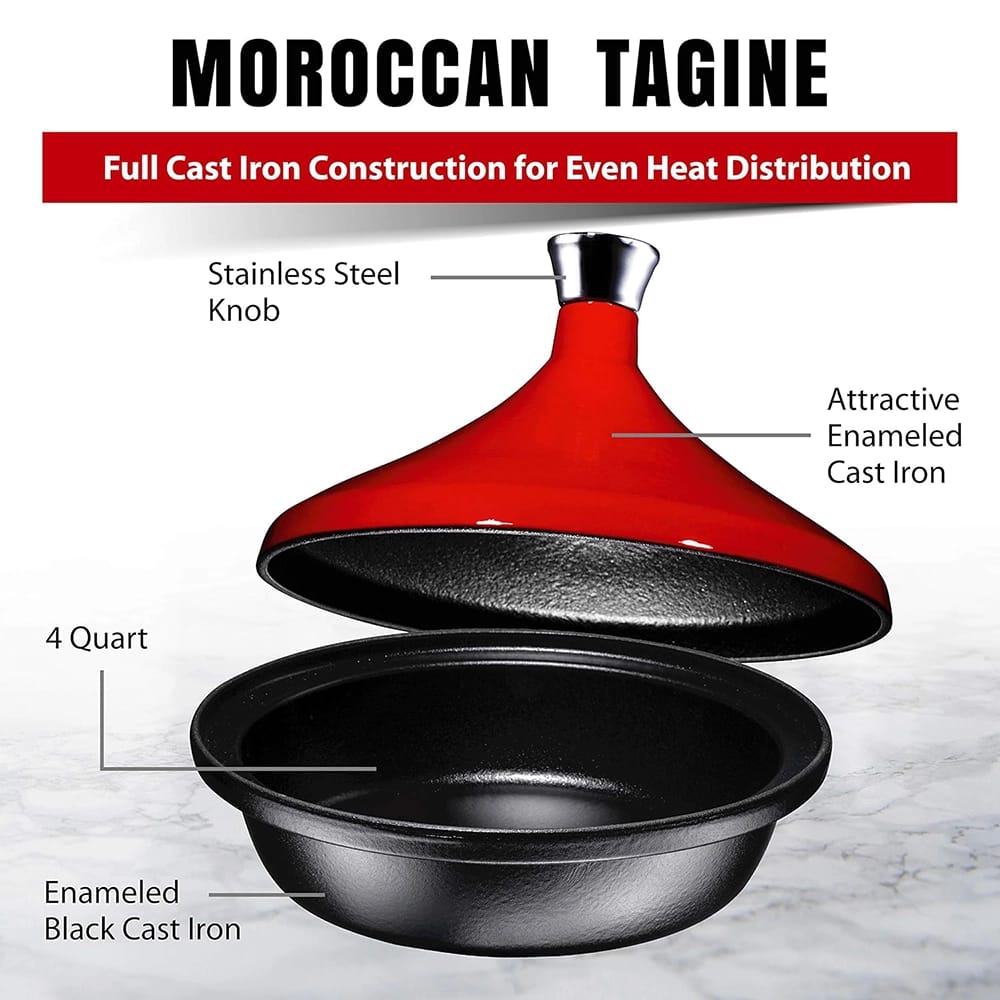 Bruntmor 3.5-Quart Moroccan Tagine, Red