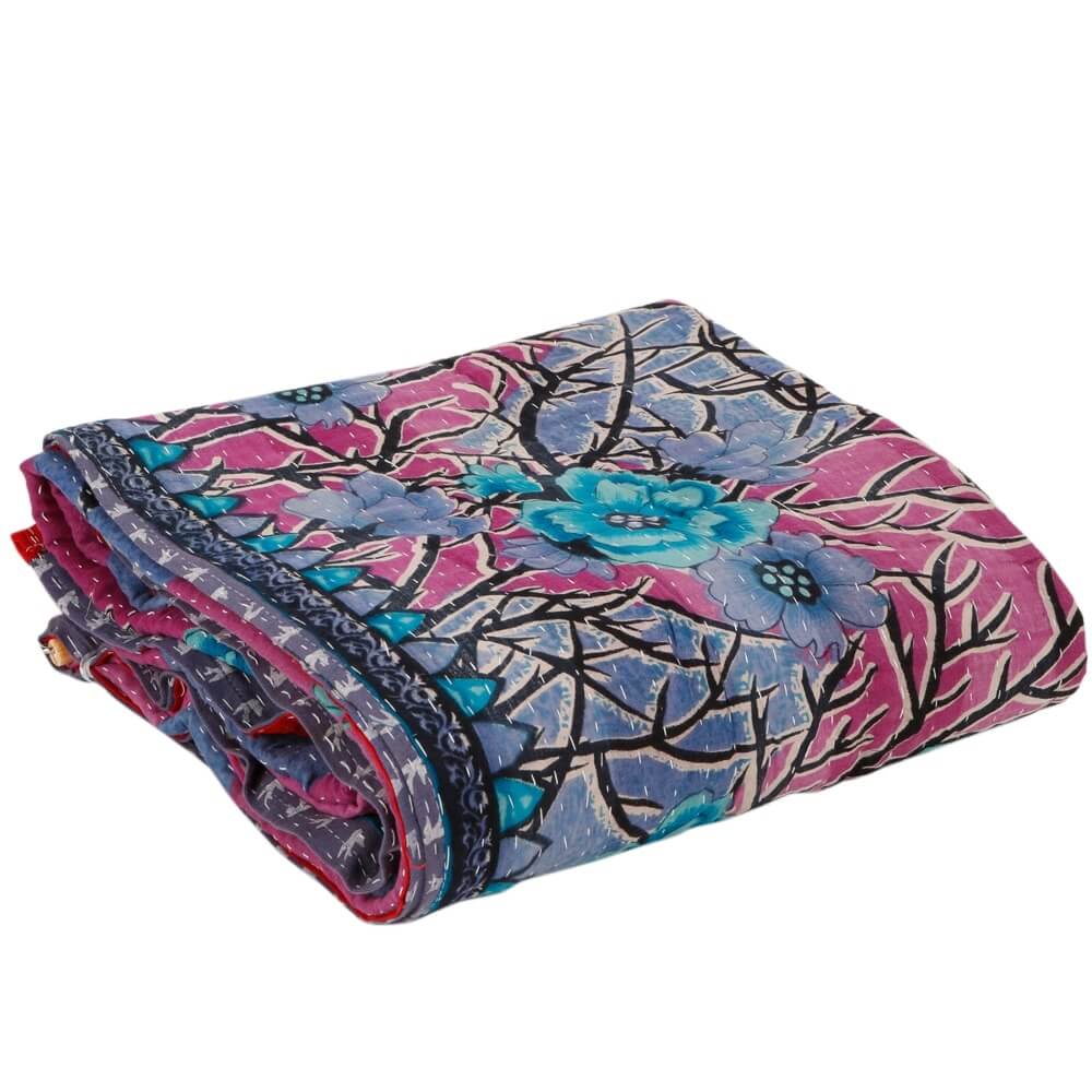 Handmade Kantha Quilt, 60â€ x 90â€