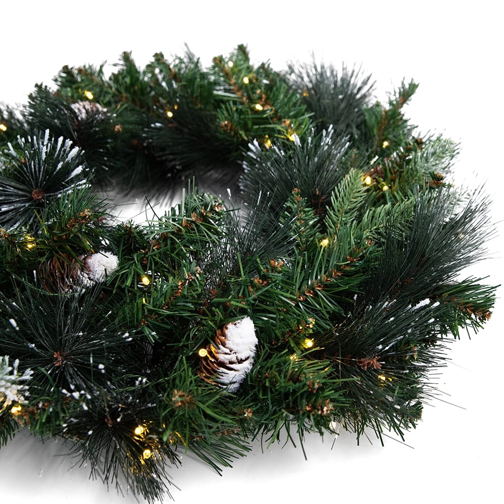 Famous Brand 24" Pre-Lit Frosted Carolina Pine Wreath