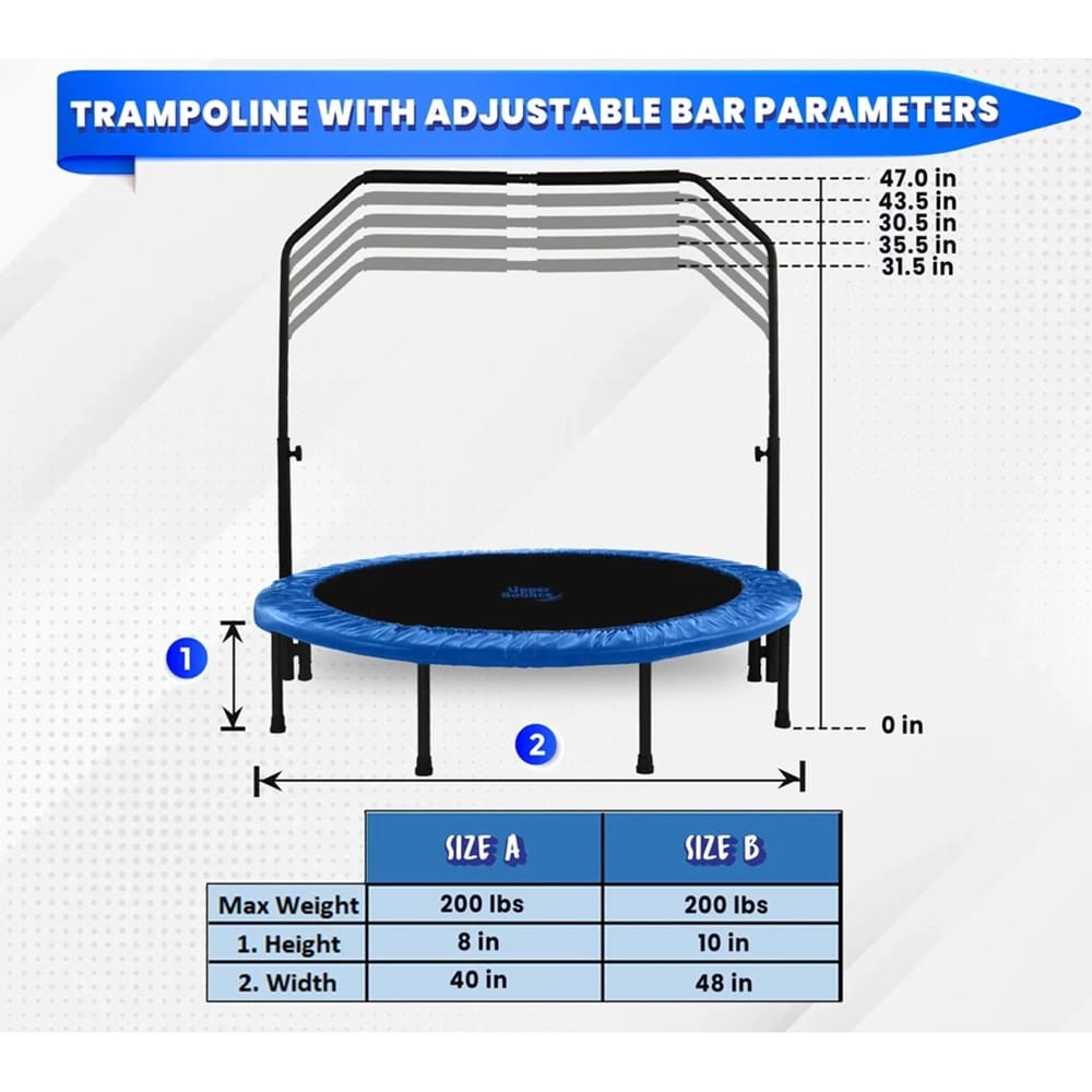 Machrus Upper Bounce Mini Trampoline with Adjustable Handlebar, Blue, 40"