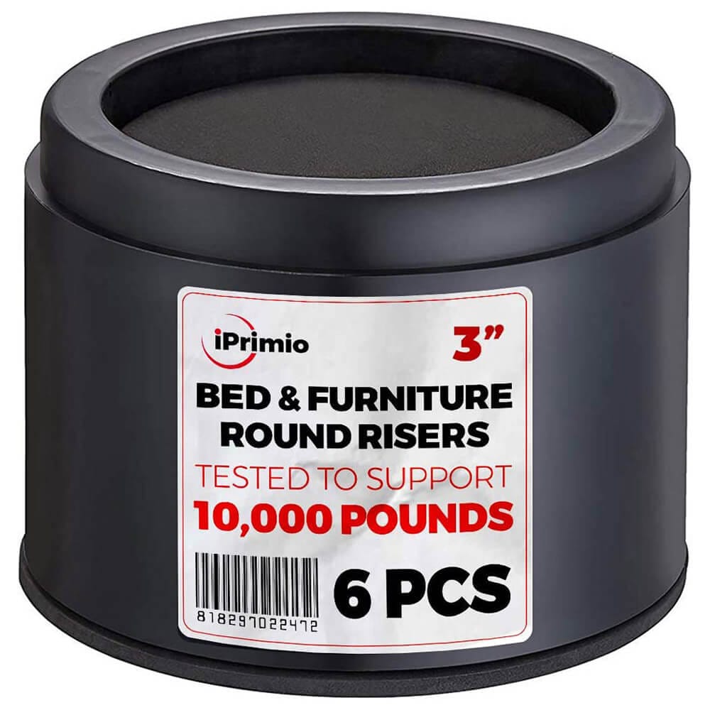 iPrimio 3-Inch Lift Round Bed Risers, Set of 6, Black