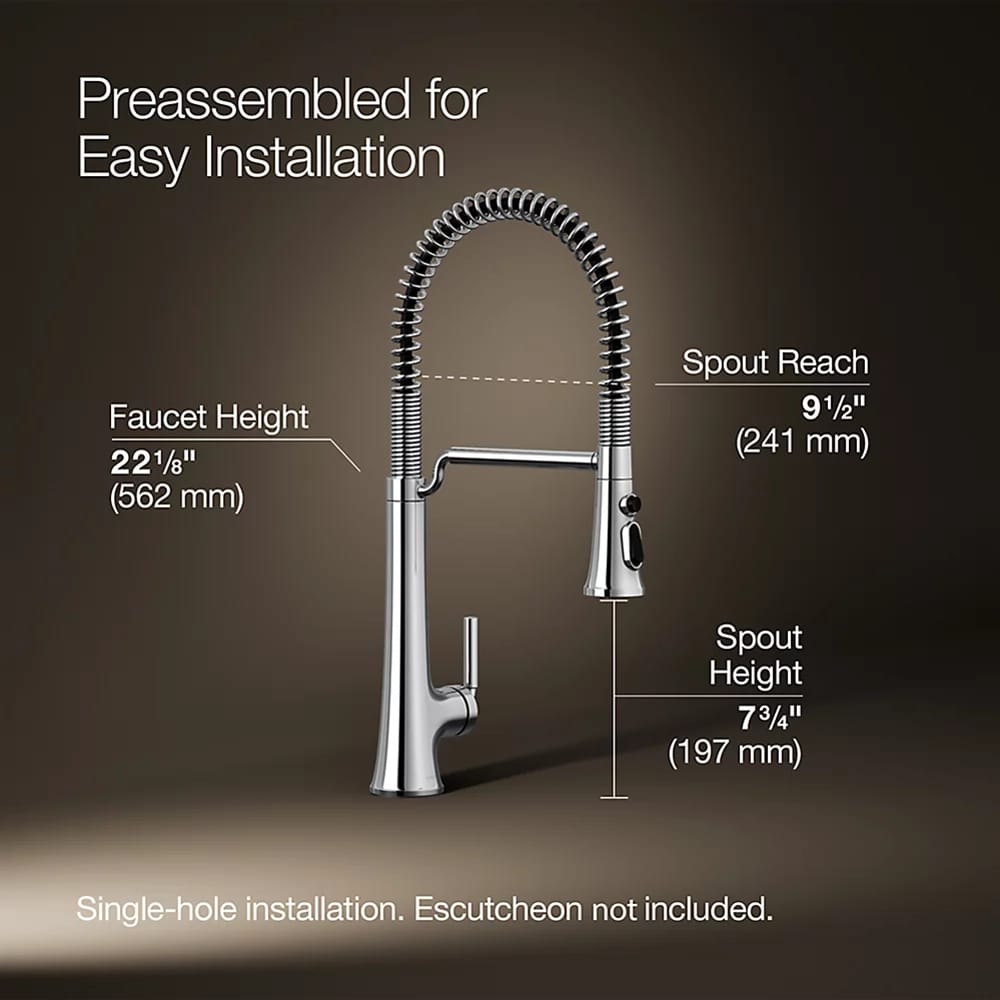KOHLER Pull-Down Kitchen Sink Faucet, Polished Chrome