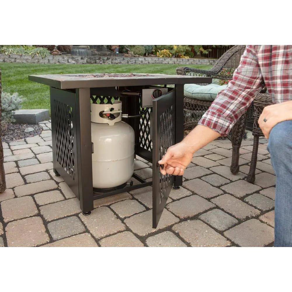 Endless Summer 30" Steel Frame Slate Tile Mantel Gas Fire Pit, 30,000 BTU