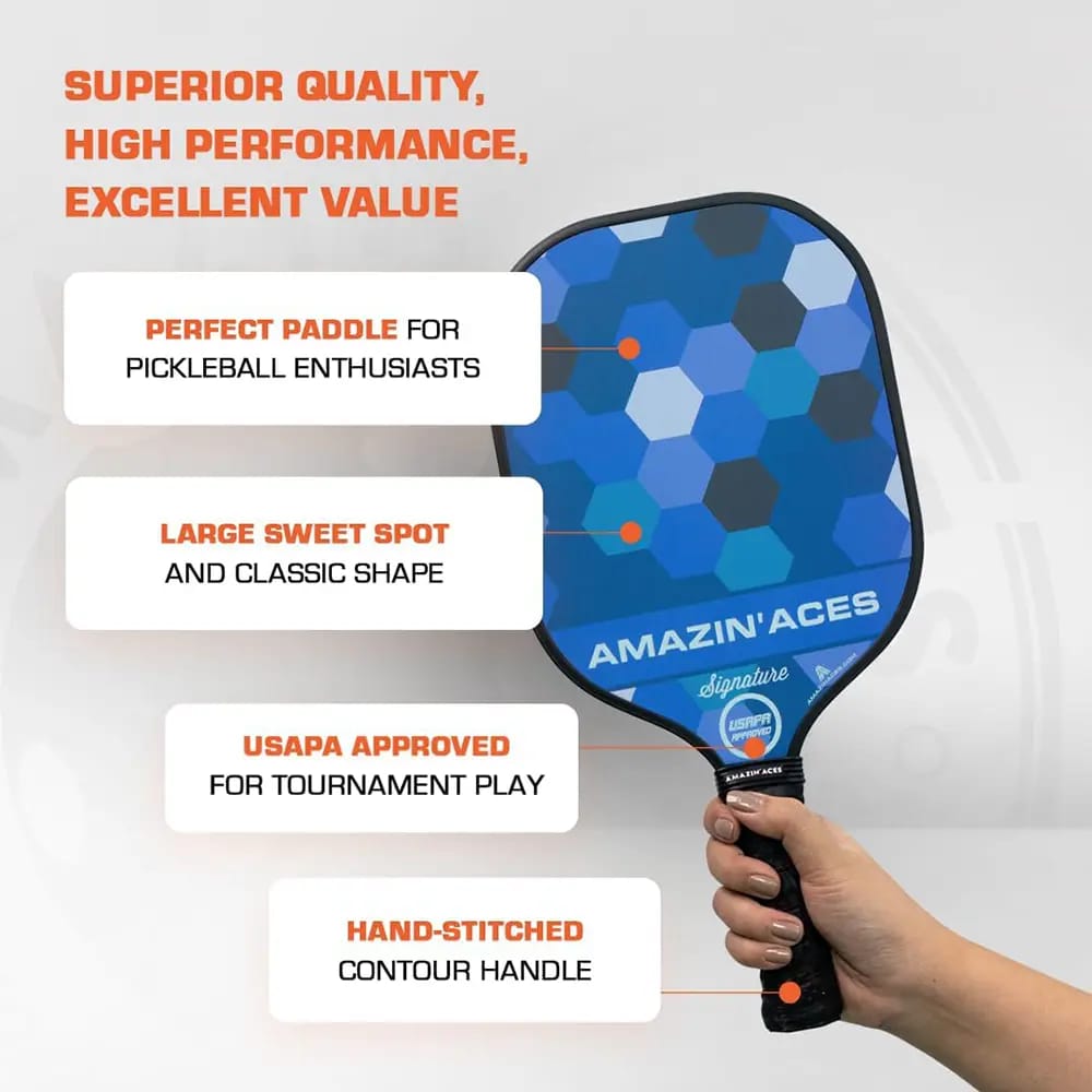 Amazin' Aces Signature Graphite Pickleball Paddle, Honeycomb Blue