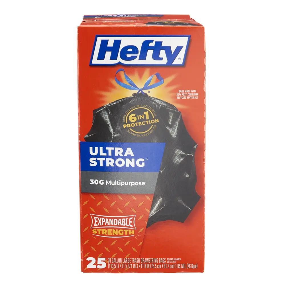 Hefty Ultra Strong Multipurpose White Pine Breeze 30 Gallon Trash Bags, 25 Count