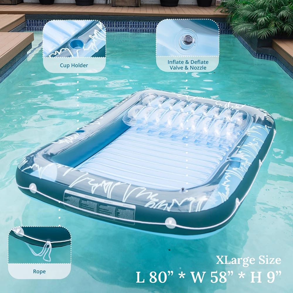 Sunrio 80" x 58" Inflatable Pool Lounger Float, Blue