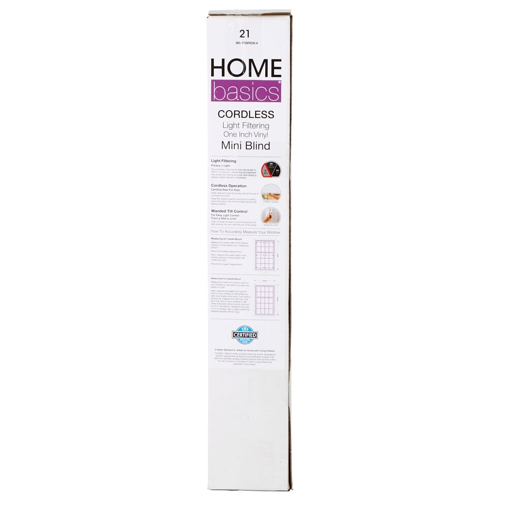 Home Basics Cordless Light Filtering Vinyl Mini Blinds, White, 23" x 64"