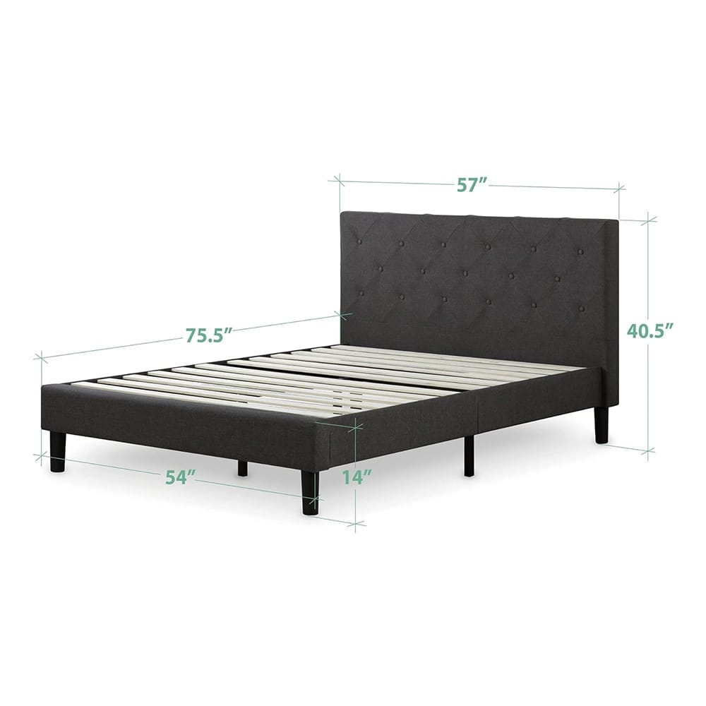 Zinus Shalini Upholstered Platform Bed Frame, Full, Dark Gray