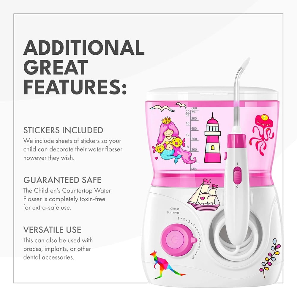 ToiletTree Products Childrens Countertop Water Flosser, Pink