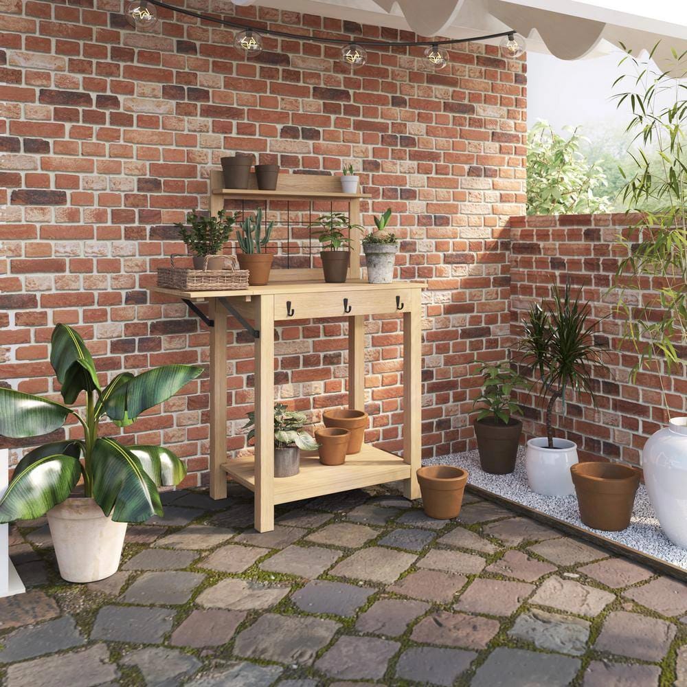 TK Classics Outdoor Acacia Wood Potting Bench