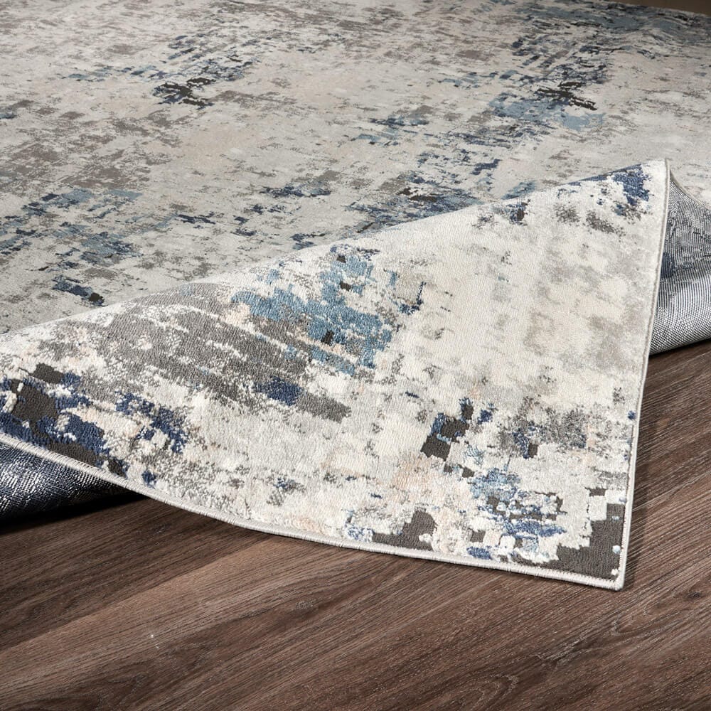 Victoria 9'2" x 12'5" Contemporary Distressed Area Rug, Navy/Gray