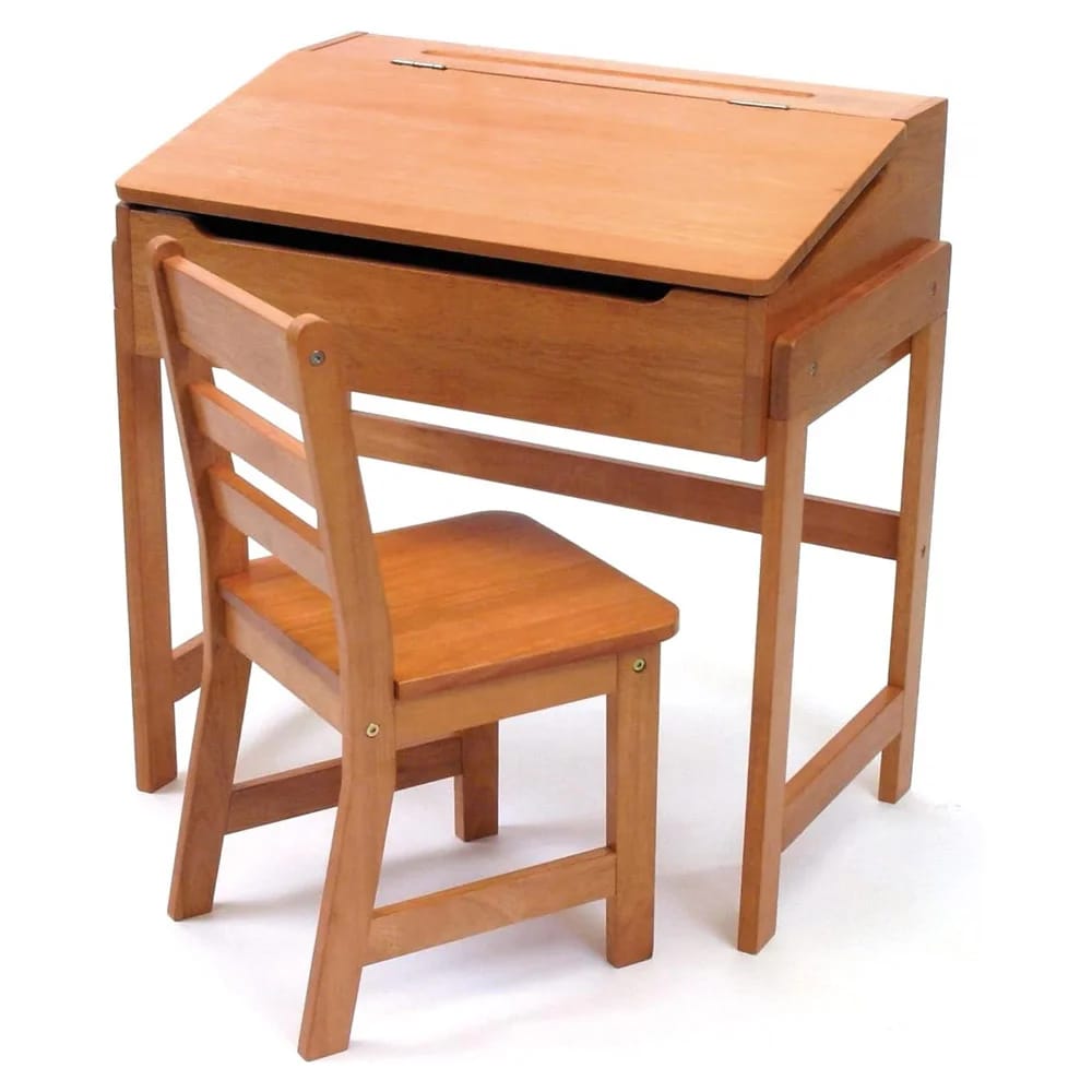 Lipper International Child's Slanted Top Desk & Chair, Pecan Finish