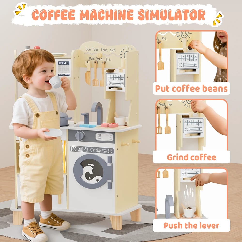 Large Wooden Kids Play Kitchen, Yellow