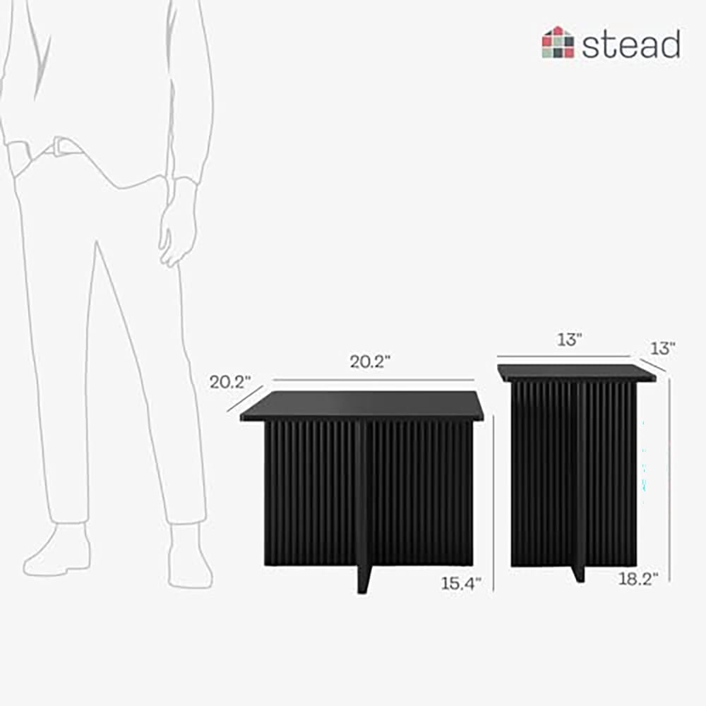 Stead Square Fluted Nesting Coffee Table Set, Black