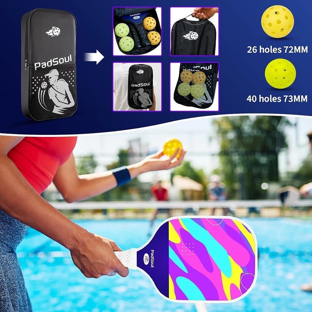 PadSoul Carbon Fiber Pickleball Paddle Set, Multi-Color