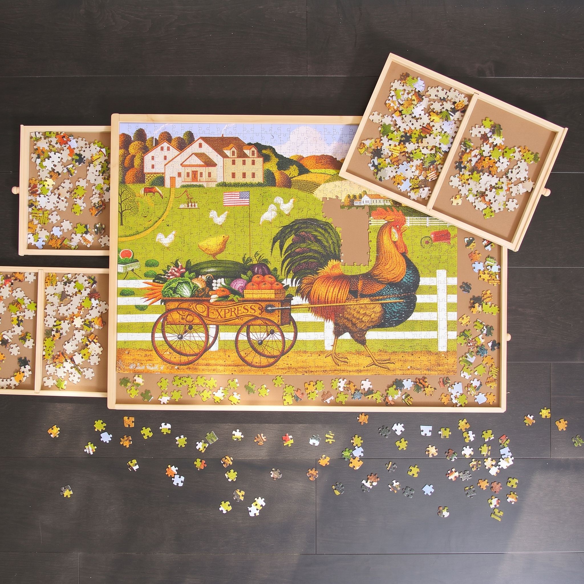 Wooden Puzzle Table with Drawers, 1,000 Piece Size