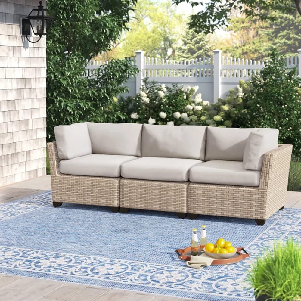 TK Classics Outdoor Sofa with Cushions, Brown/Beige